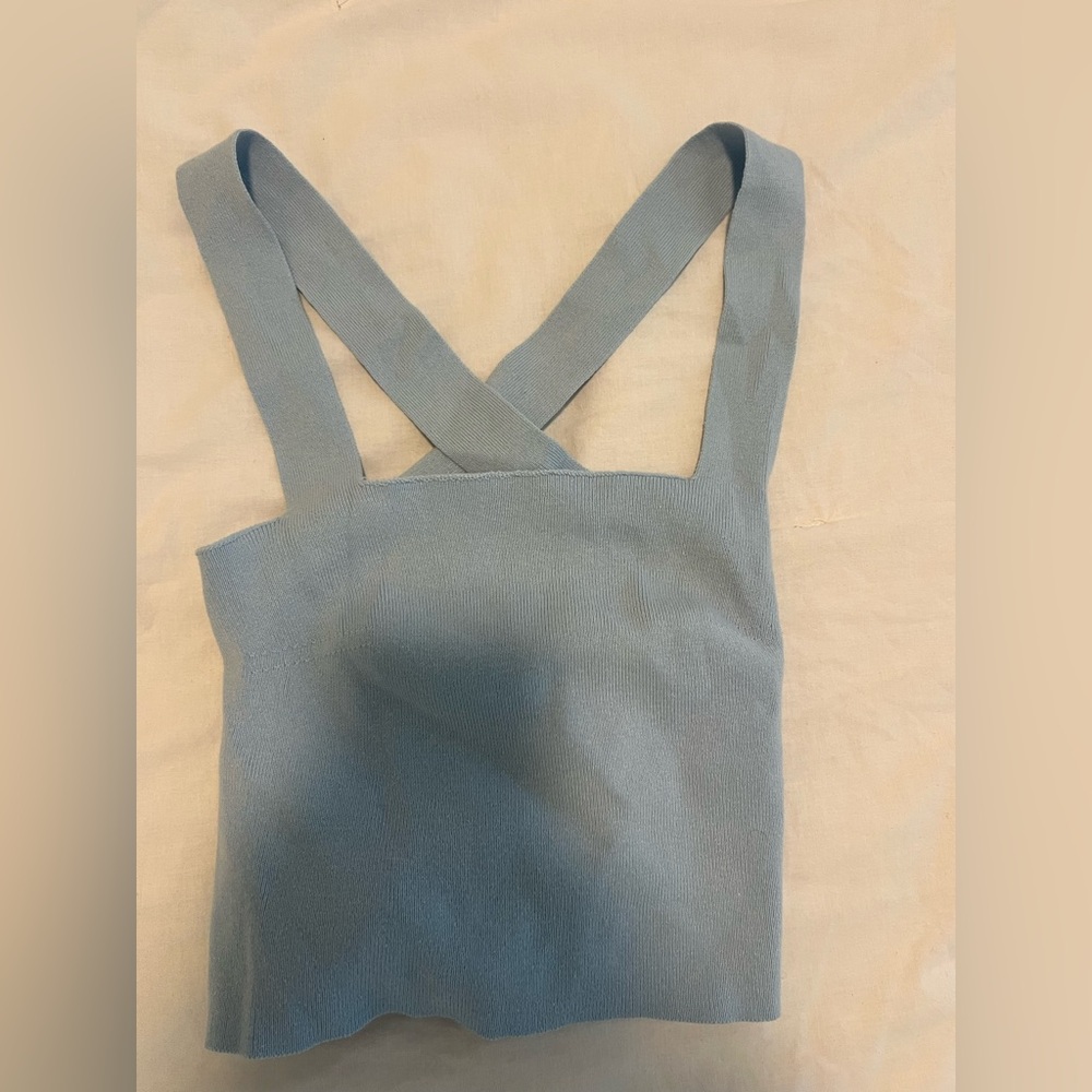 Light Blue Cross-Back Knit Top
